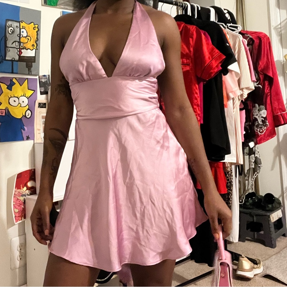 Zara Pink Backless Halter Dress